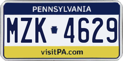 PA license plate MZK4629
