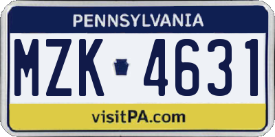 PA license plate MZK4631