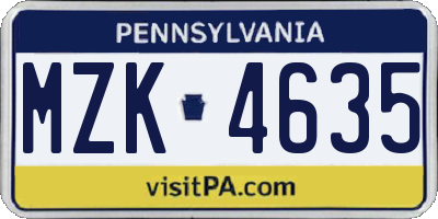 PA license plate MZK4635