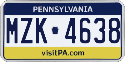 PA license plate MZK4638