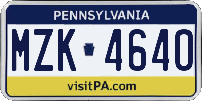 PA license plate MZK4640