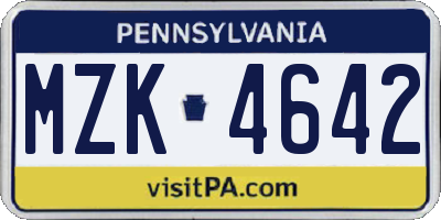 PA license plate MZK4642