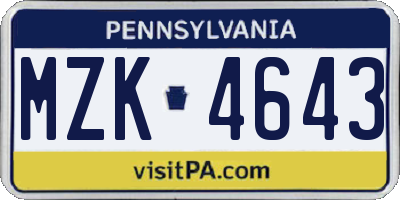 PA license plate MZK4643