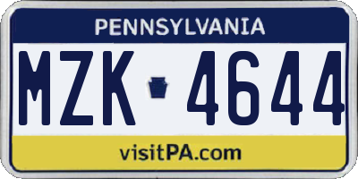 PA license plate MZK4644