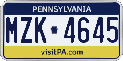 PA license plate MZK4645
