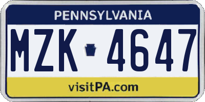 PA license plate MZK4647