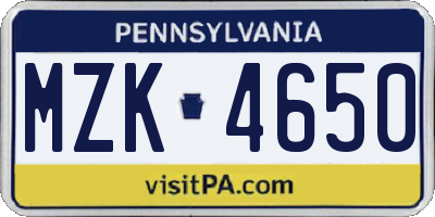 PA license plate MZK4650