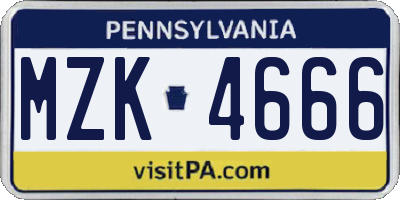 PA license plate MZK4666