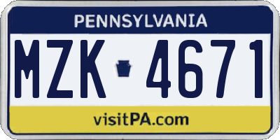 PA license plate MZK4671
