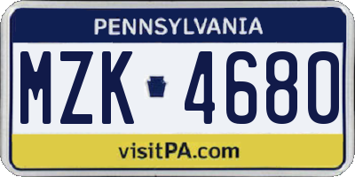 PA license plate MZK4680