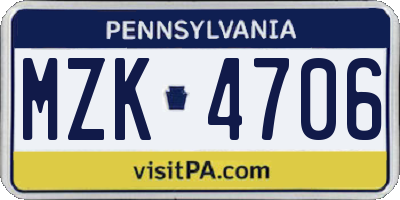 PA license plate MZK4706
