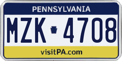 PA license plate MZK4708