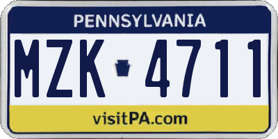 PA license plate MZK4711