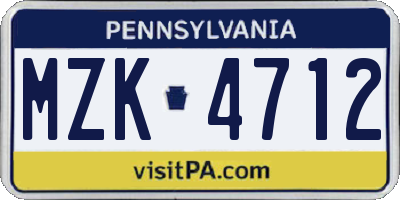 PA license plate MZK4712