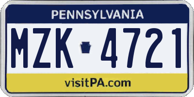 PA license plate MZK4721