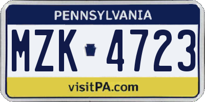 PA license plate MZK4723
