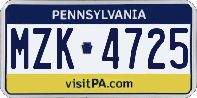PA license plate MZK4725