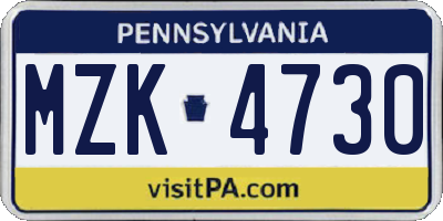 PA license plate MZK4730