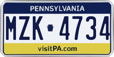 PA license plate MZK4734
