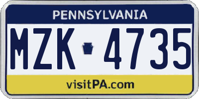 PA license plate MZK4735