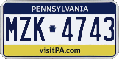 PA license plate MZK4743