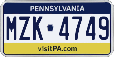 PA license plate MZK4749