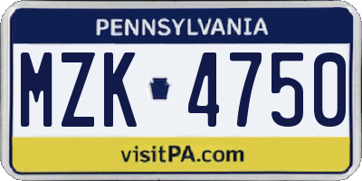 PA license plate MZK4750