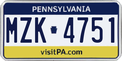 PA license plate MZK4751