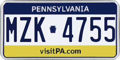PA license plate MZK4755