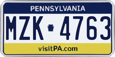 PA license plate MZK4763