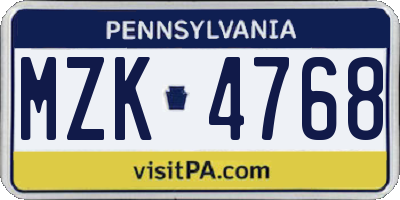 PA license plate MZK4768