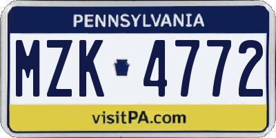 PA license plate MZK4772