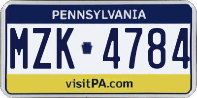 PA license plate MZK4784