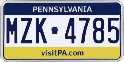 PA license plate MZK4785