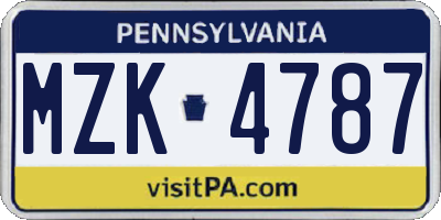 PA license plate MZK4787