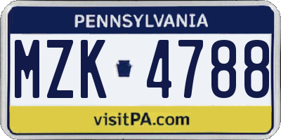 PA license plate MZK4788