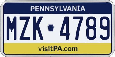 PA license plate MZK4789