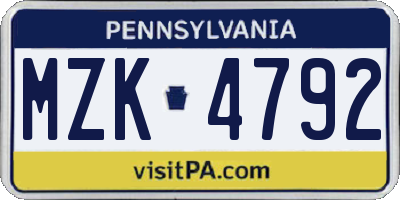 PA license plate MZK4792