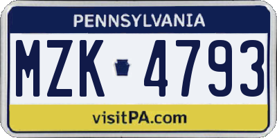 PA license plate MZK4793