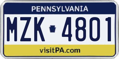 PA license plate MZK4801