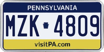 PA license plate MZK4809