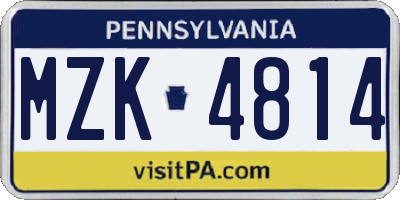 PA license plate MZK4814