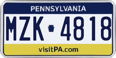 PA license plate MZK4818