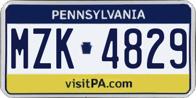 PA license plate MZK4829