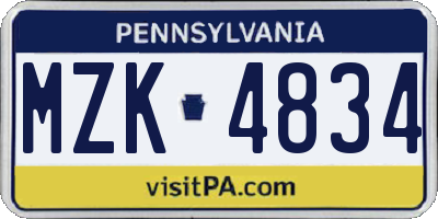 PA license plate MZK4834