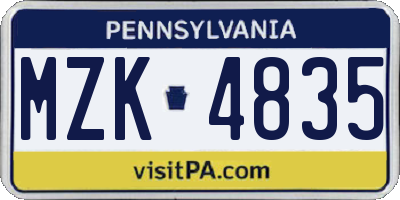 PA license plate MZK4835