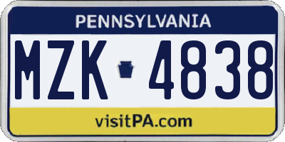 PA license plate MZK4838