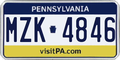 PA license plate MZK4846