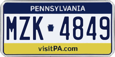 PA license plate MZK4849
