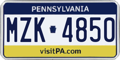 PA license plate MZK4850